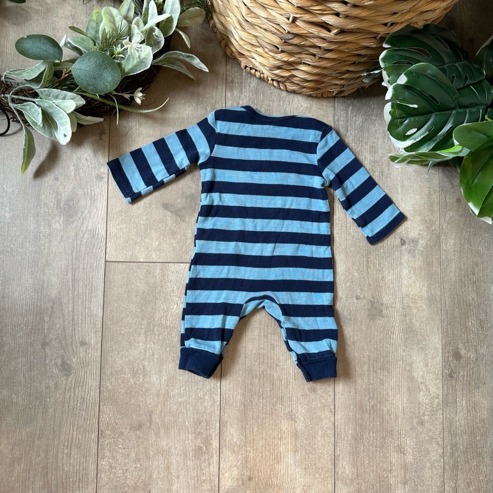 Carter’s Blue Striped Baby Bear Long Sleeve Romper One Piece Size Newborn - Picture 9 of 13